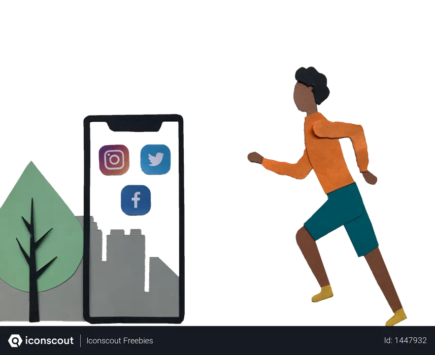 Free Youth running towards mobile Logo Illustration