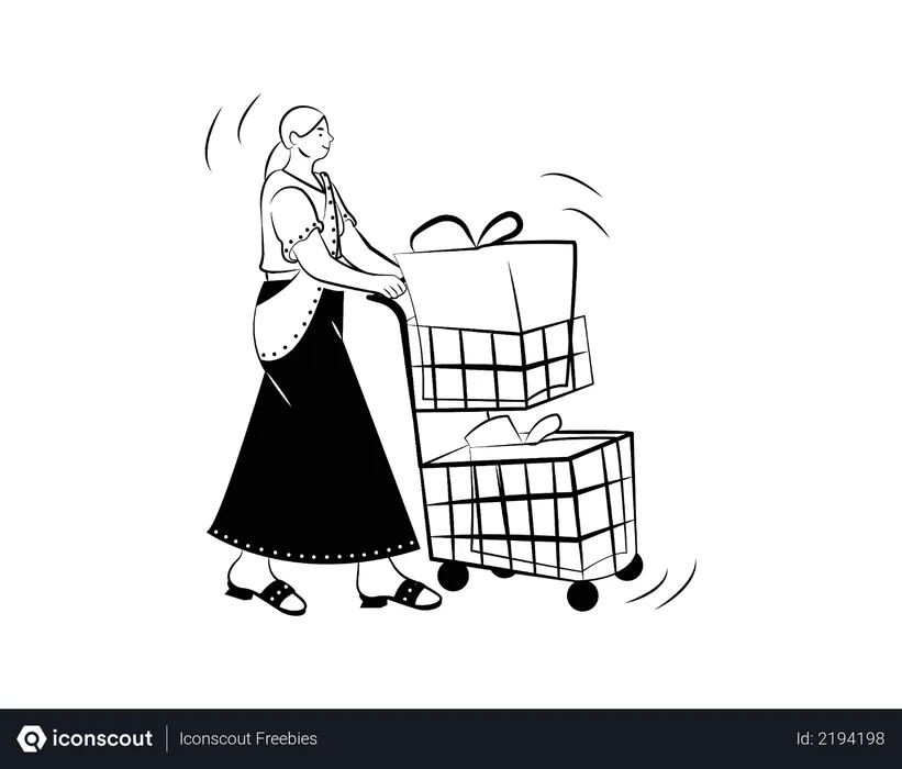 Girl doing shopping with cart Illustration