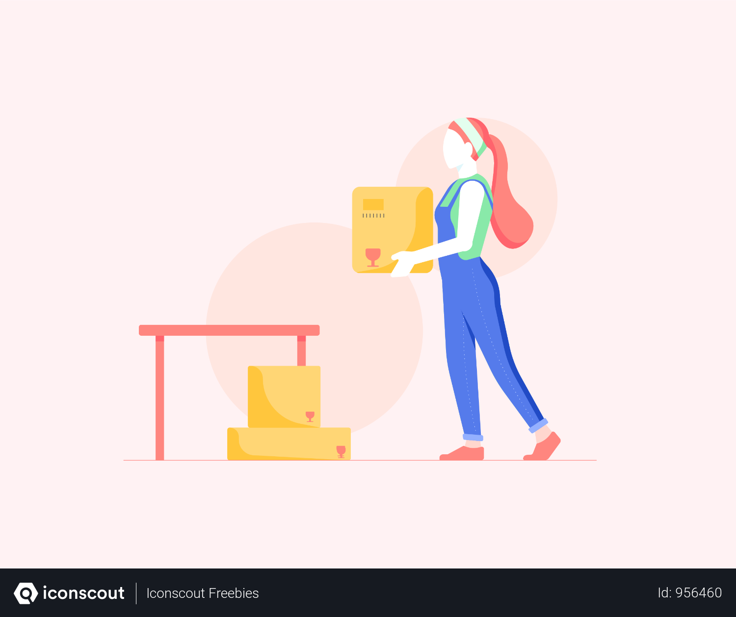 Free Girl Moving Boxes Illustration download in PNG & Vector format