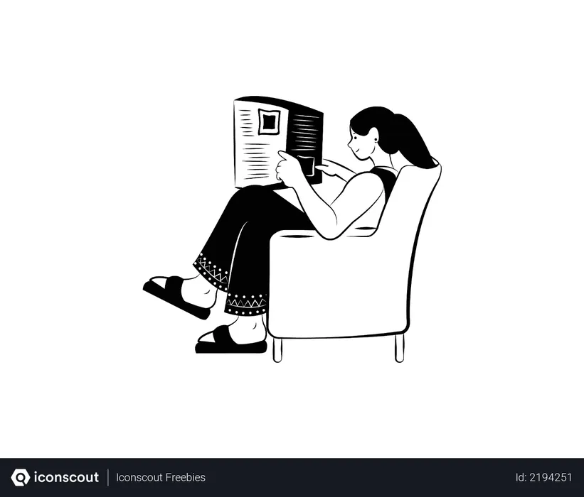 Girl reading newspaper Illustration