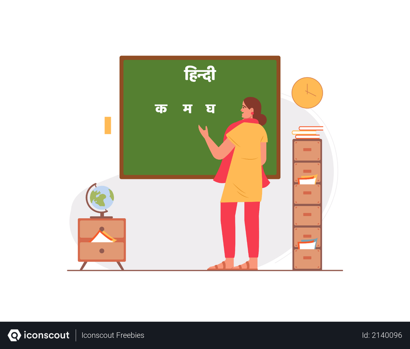 Best Free Lady teaching hindi in the classroom Illustration download in