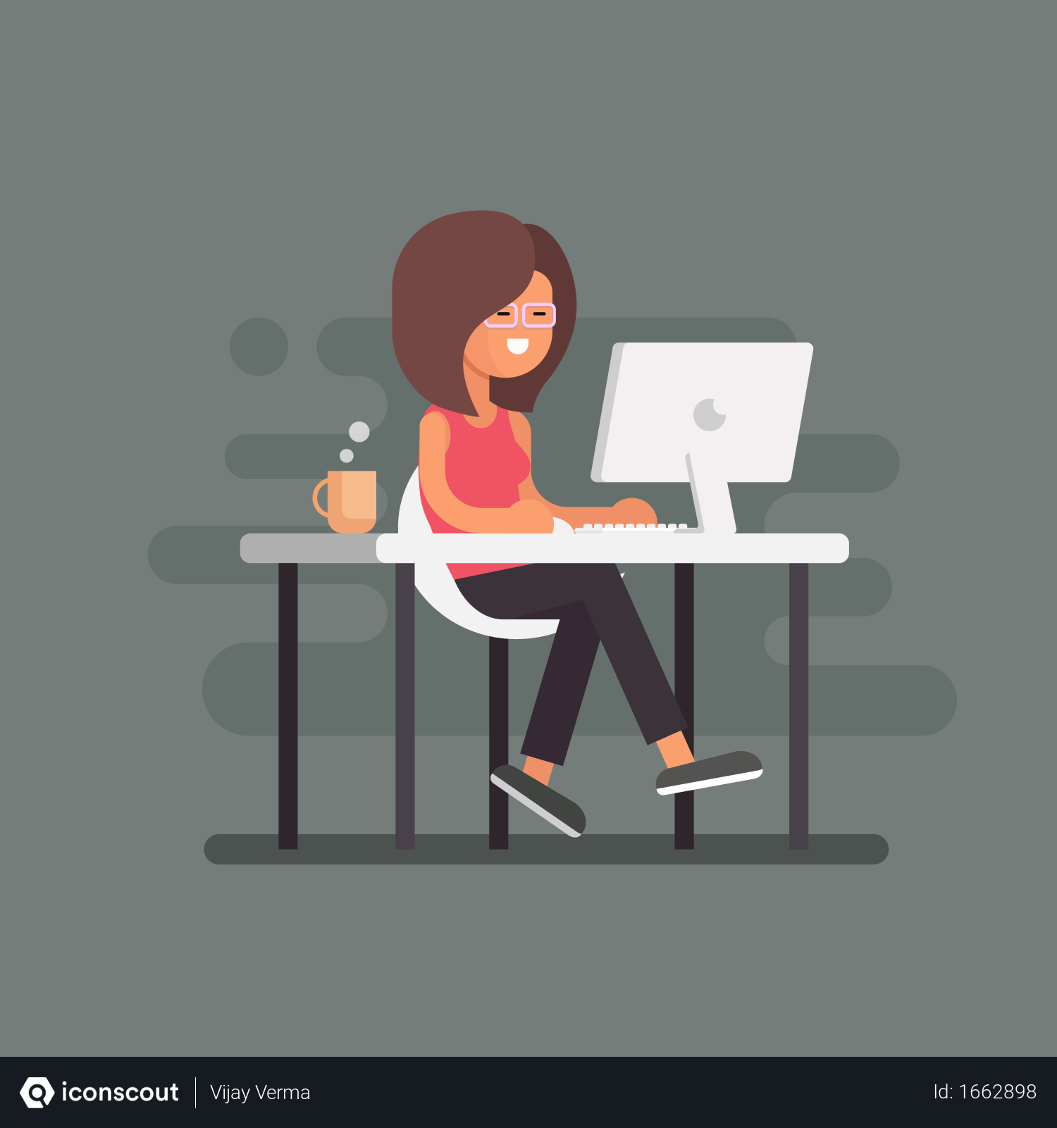 Free Lady working on desk Illustration download in PNG & Vector format