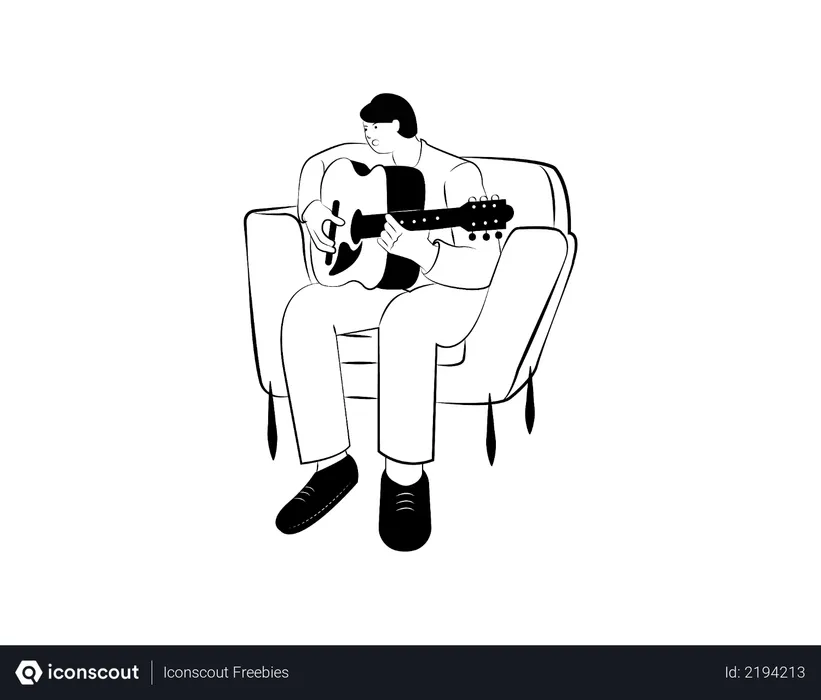 Man playing guitar on sofa Illustration