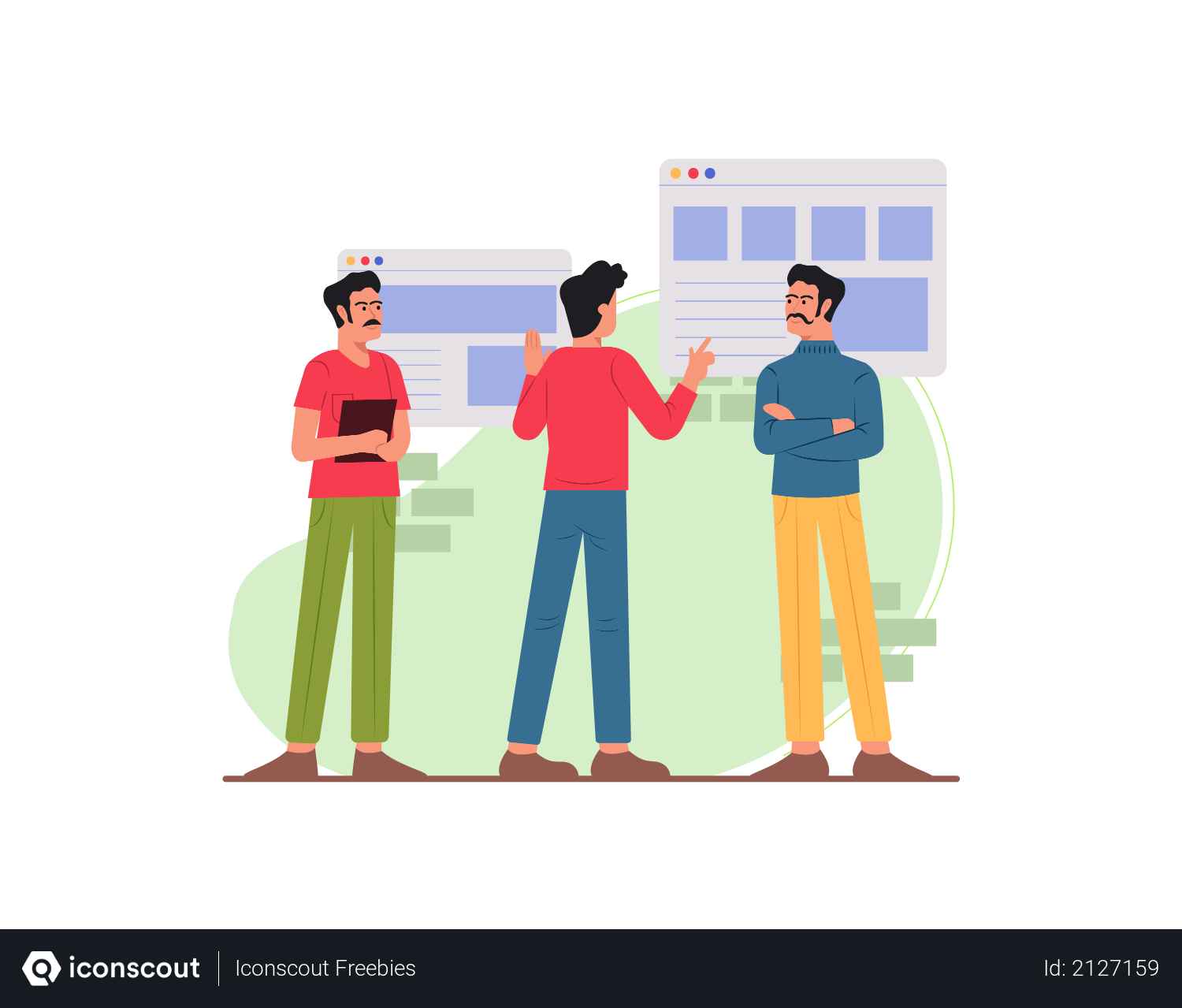 Free Team discussing on website development Illustration download in