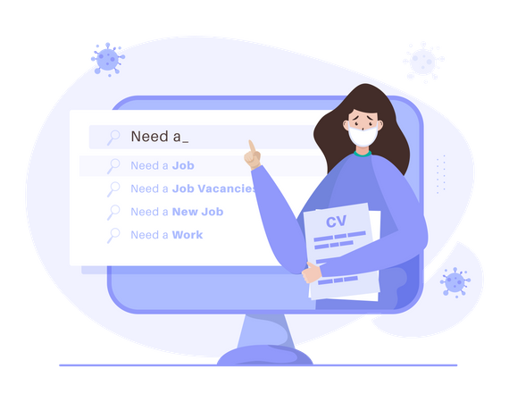 A woman looking for a job on website Illustration