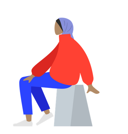 Arab woman sitting on stool Illustration