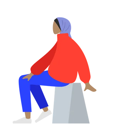 Arab woman sitting on stool Illustration