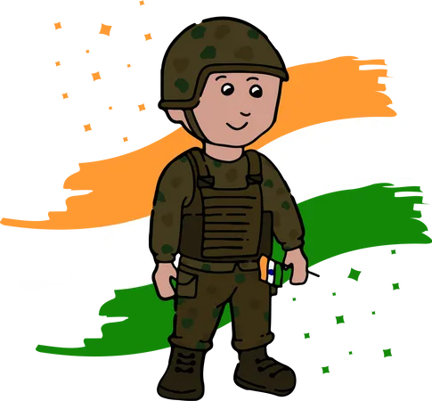 Army soldier holding tiranga Illustration