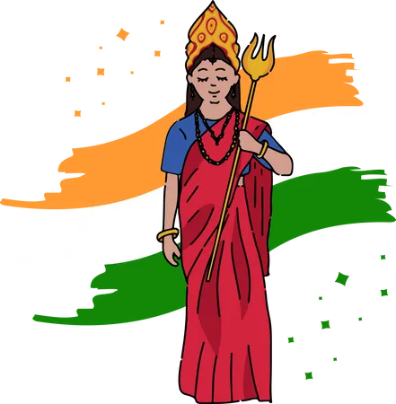 Bharat Mata holding Trishul background of Indian national flag Illustration
