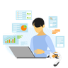 illustrations of businessman working on laptop