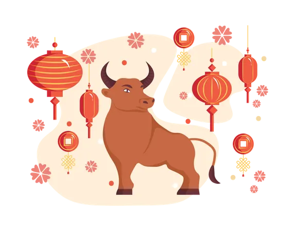 Chinese new year 2021 year of the ox - Chinese zodiac symbol Illustration