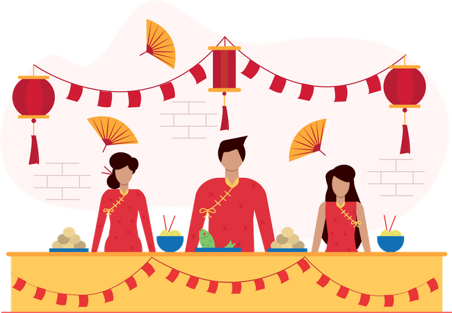 free chinese people selling traditional meal on food stall illustration download in png vector format chinese people selling traditional meal