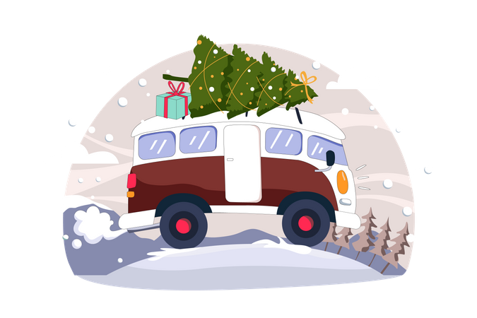 Christmas Tree Delivery Illustration