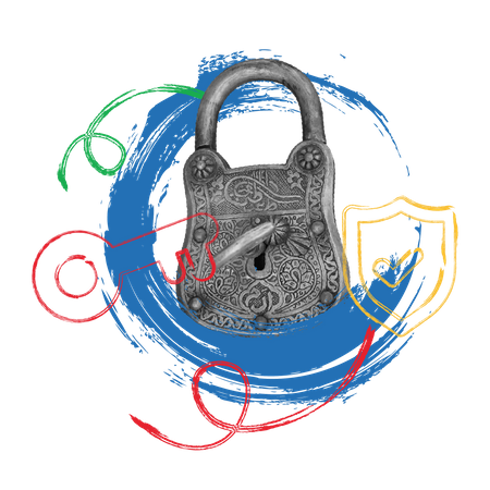 Concept of security with padlock and keys Illustration