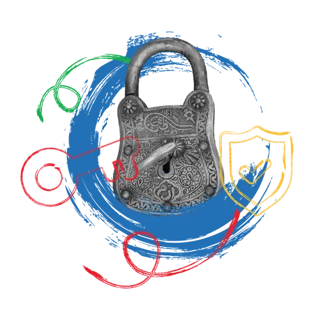 Concept of security with padlock and keys Illustration