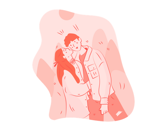 Couple kissing on Cheeks Illustration