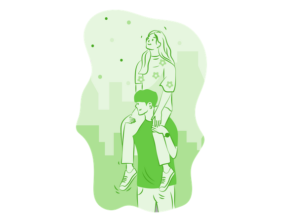 Couple looking at city skyline Illustration