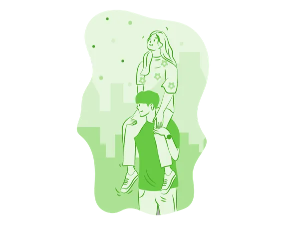 Couple looking at city skyline Illustration
