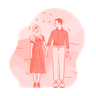 illustrations of couple walking together