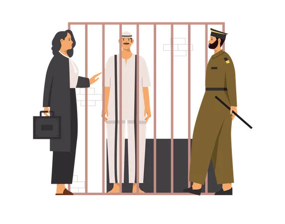 Criminal talking to lawyer about bail along with police Illustration