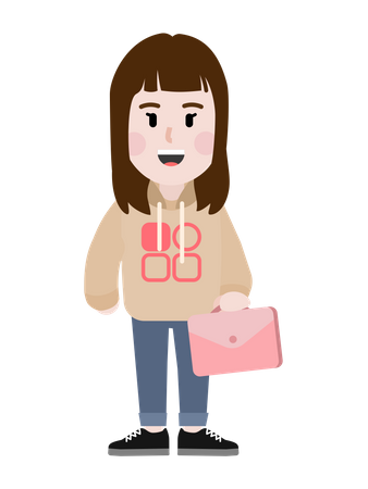 Cute girl with pinkk bag Illustration