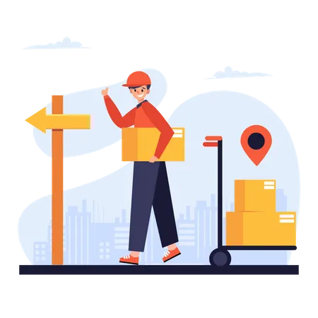 Delivery person holding package Illustration