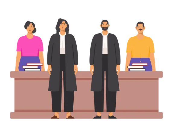 Everybody standing as judge arrive in court Illustration