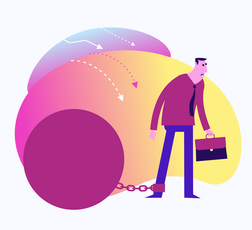 Flat Design Illustration For Presentation, Web, Landing Page: A Man Stands Shy Of Doubts And Does Not Dare To Make A Business Decision Illustration