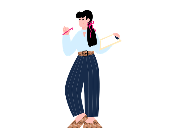 Free ペンと紙を手に持って立っている従業員  イラスト