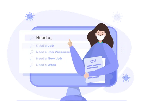 Free A woman looking for a job on website  Illustration