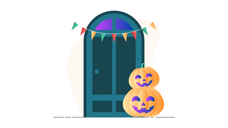 Free Abóbora de Halloween na porta  Ilustração