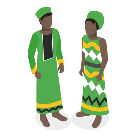 Free 3 D Isometric Flat Vector Set Of African Outfit Men And Women In National Clothes Item 1 Illustration