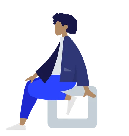 Free Afro woman sitting on square Illustration