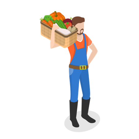 Free Agriculteur avec panier de légumes  Illustration