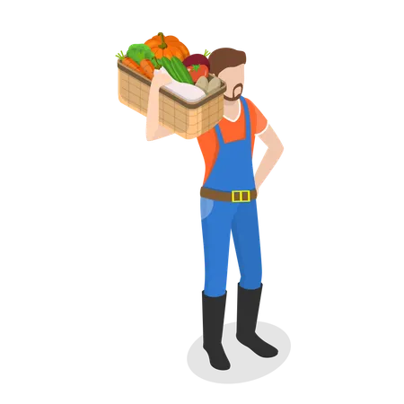 Free Agriculteur avec panier de légumes  Illustration