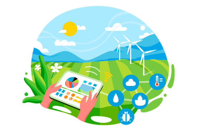 Free Agriculteur utilisant une application de ferme intelligente  Illustration