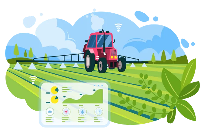 Free Agriculture utilisant un cultivateur autonome  Illustration