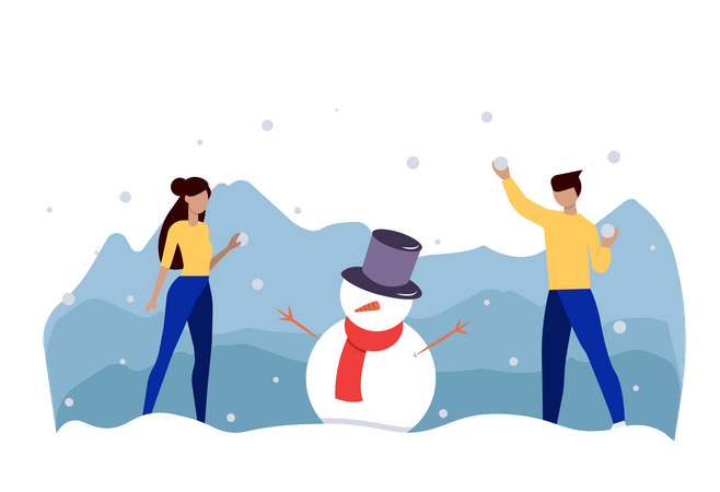 Free Amigos brincando com neve durante o natal  Ilustração