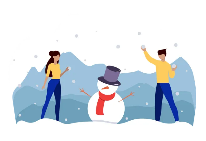 Free Amis jouant avec la neige pendant Noël  Illustration