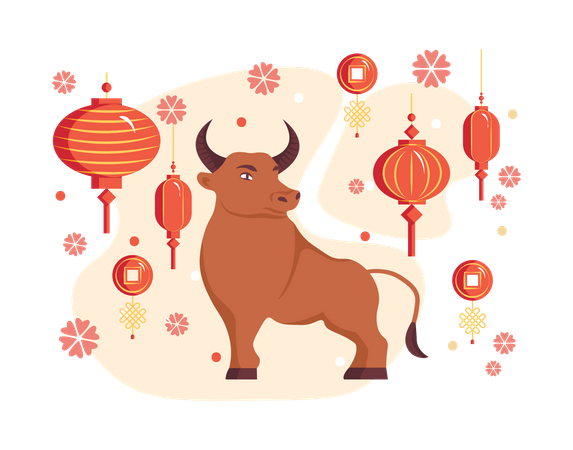 Free Año nuevo chino 2021 año del buey - símbolo del zodíaco chino  Ilustración