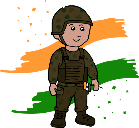 Free Army soldier holding tiranga  Illustration