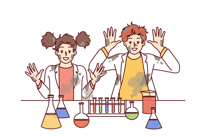Free As crianças estão fazendo experimentos químicos  Ilustração