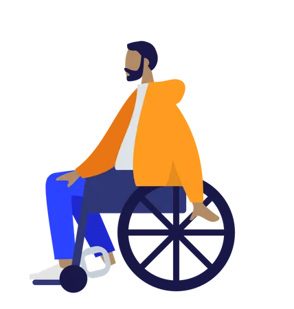 Free Beard man sitting on wheelchair Illustration