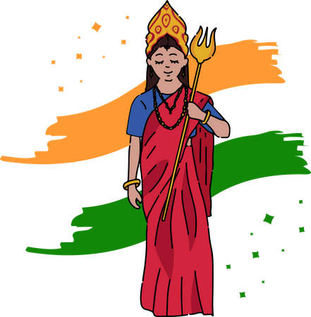 Free Bharat Mata hält Trishul im Hintergrund der indischen Nationalflagge  Illustration