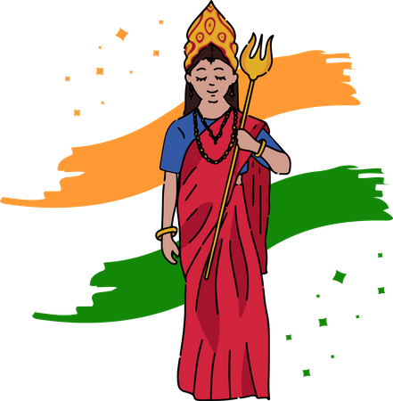 Free Bharat Mata holding Trishul background of Indian national flag Illustration