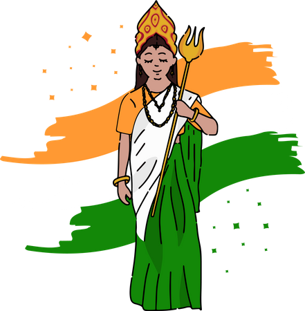 Free Bharat Mata holding Trishul background of tiranga Illustration