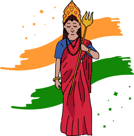 Free Bharat Mata tenant le fond Trishul du drapeau national indien  Illustration