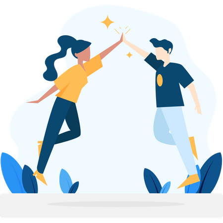 Free Boy and girl giving high-five to each other Illustration