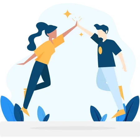 Free Boy and girl giving high-five to each other Illustration