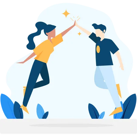 Free Boy and girl giving high-five to each other  Illustration